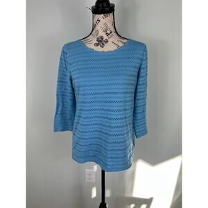 Croft & Barrow light blue long sleeve striped cutout blouse